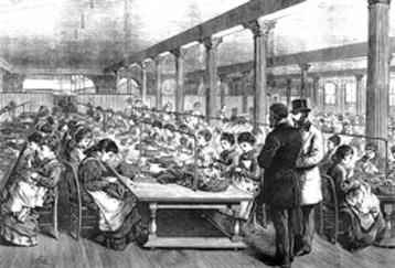 Grabado de mujeres trabajando en una fábrica en el siglo XVIII
