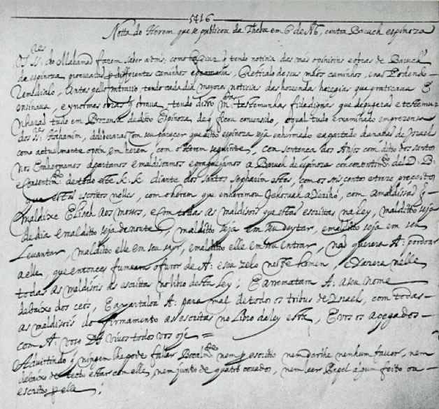Manuscrito de excomunión de spinoza.